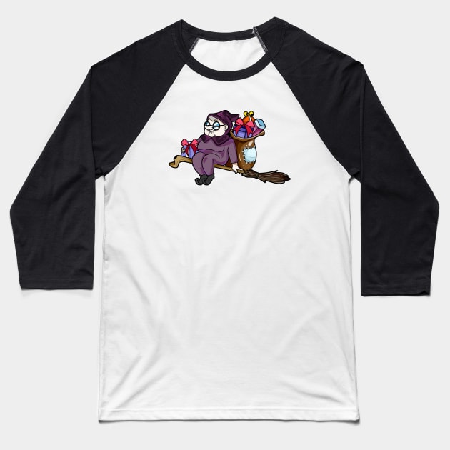 Riding on the broom - Befana Baseball T-Shirt by Modern Medieval Design